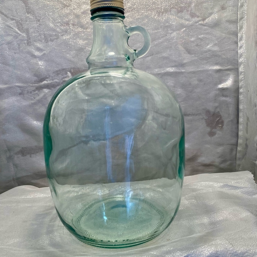 Vintage Large, Light Green Clear Glass Jug with Handle and screw top lid